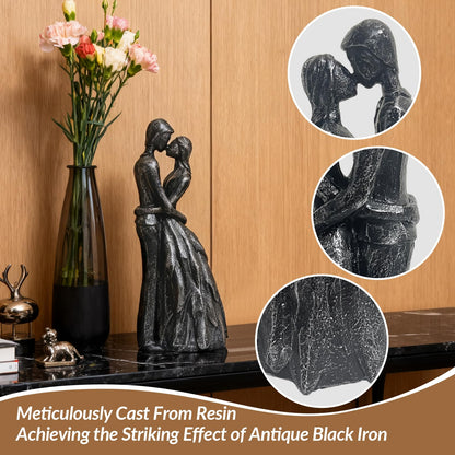 GZVDYG Black Couple Embracing Resin Figurine, 7.9" H, Romantic Gifts for Him & Her, Faux Black Wrought Iron Finish, Engagement Anniversary Wedding Keepsake Home Decor