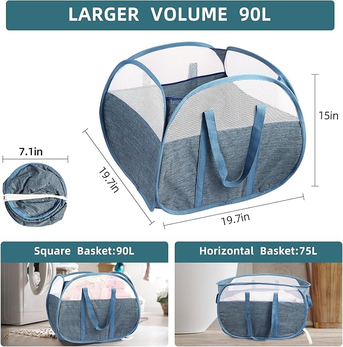 Durable Collapsible Laundry Basket, 90L Clothes Hampers