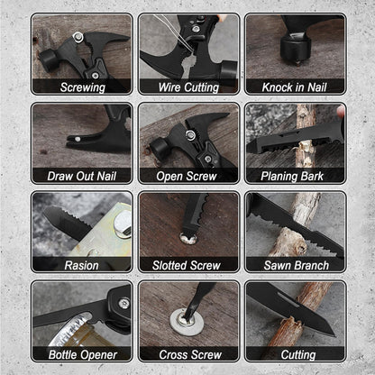 Unique Gift, Pocket Knife Multitool, Hammer 12-in-1, Folding Knife, Outdoor Survival Gear, Camping Multi-tool, Pliers, Knives, Saw, Screwdriver, with dual safety locks, with Nylon Sheath