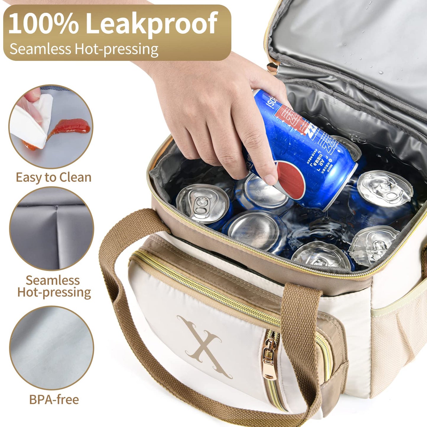 LOKASS Personalized Initial Lunch Bag for Women, 16L Large Insulated Adult Lunch Box Leakproof LunchBox, Mother's Day Lunch Bag with Strap Gifts for Wife, Mom & Friends for Work, Picnic, Travel C