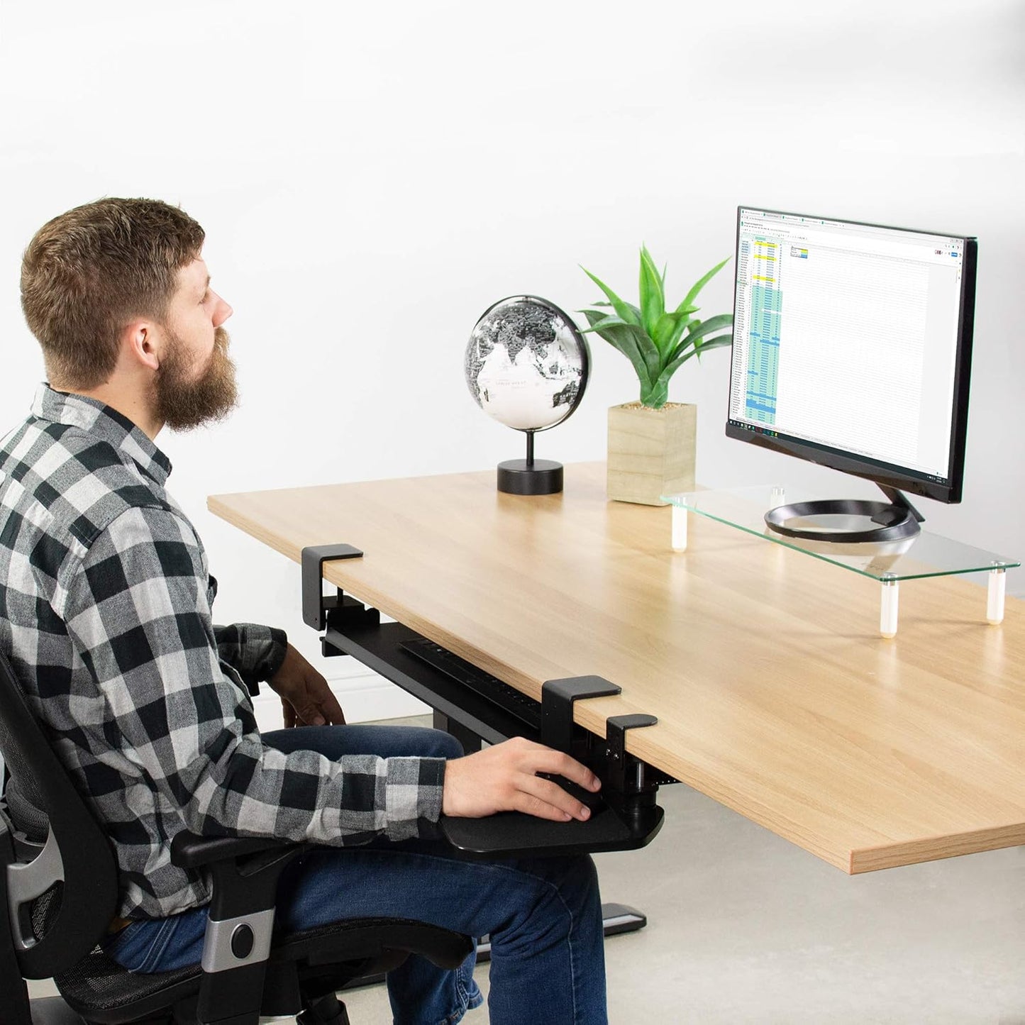 VIVO Clamp-on Mouse Pad Holder Platform, Adjustable Under Desk 360° Rotating Tray Rest Extension Attachment, up to 2 inch Desktops, Black, MOUNT-MS01A
