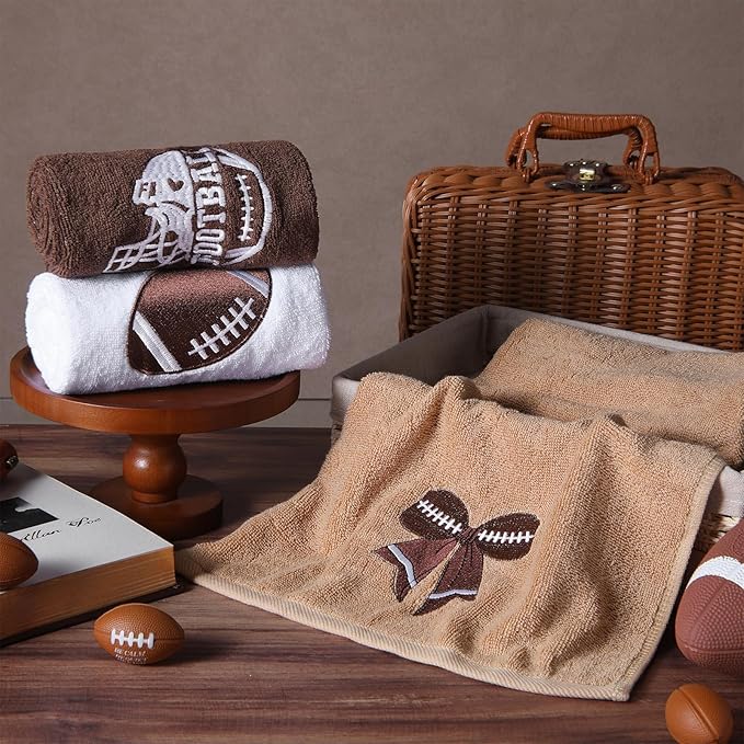 3 Pcs Football Hand Towels for Bathroom Bow Embroidered Bathroom Towels