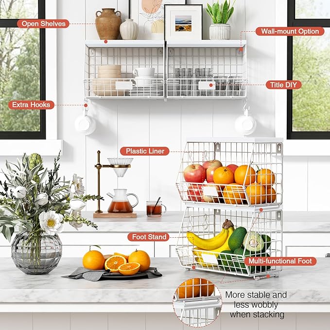 Wall Mount Bathroom Storage Basket, Fruit Produce and Vegetable Baskets