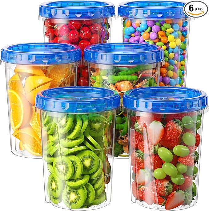 6 Pack-34oz Freezer Storage Containers, Plastic Food Storage Containers