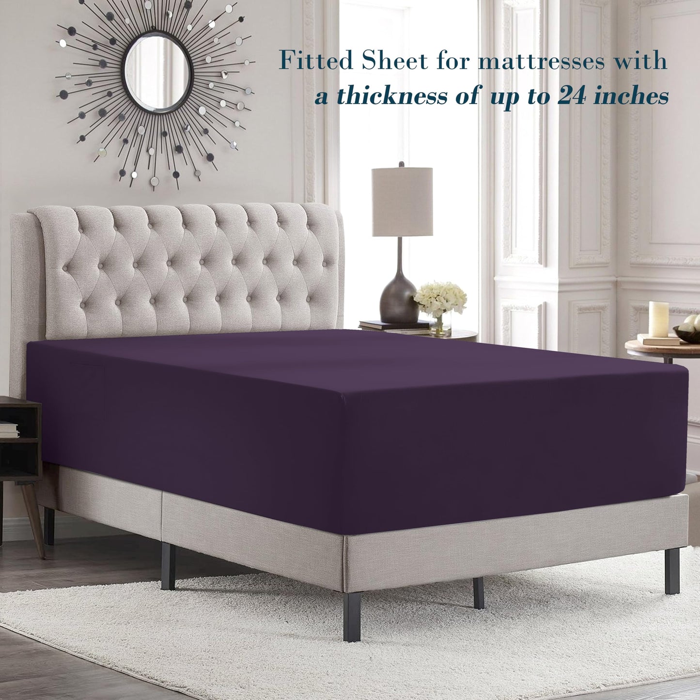 Mocassi Full Size 4-Piece Bed Sheet Set - 1800 Premium Hotel Quality Microfiber 18-24 Inches Extra Deep Pocket Fitted Sheet- Luxury Soft, Breathable, Wrinkle, and Fade Resistant, Purple