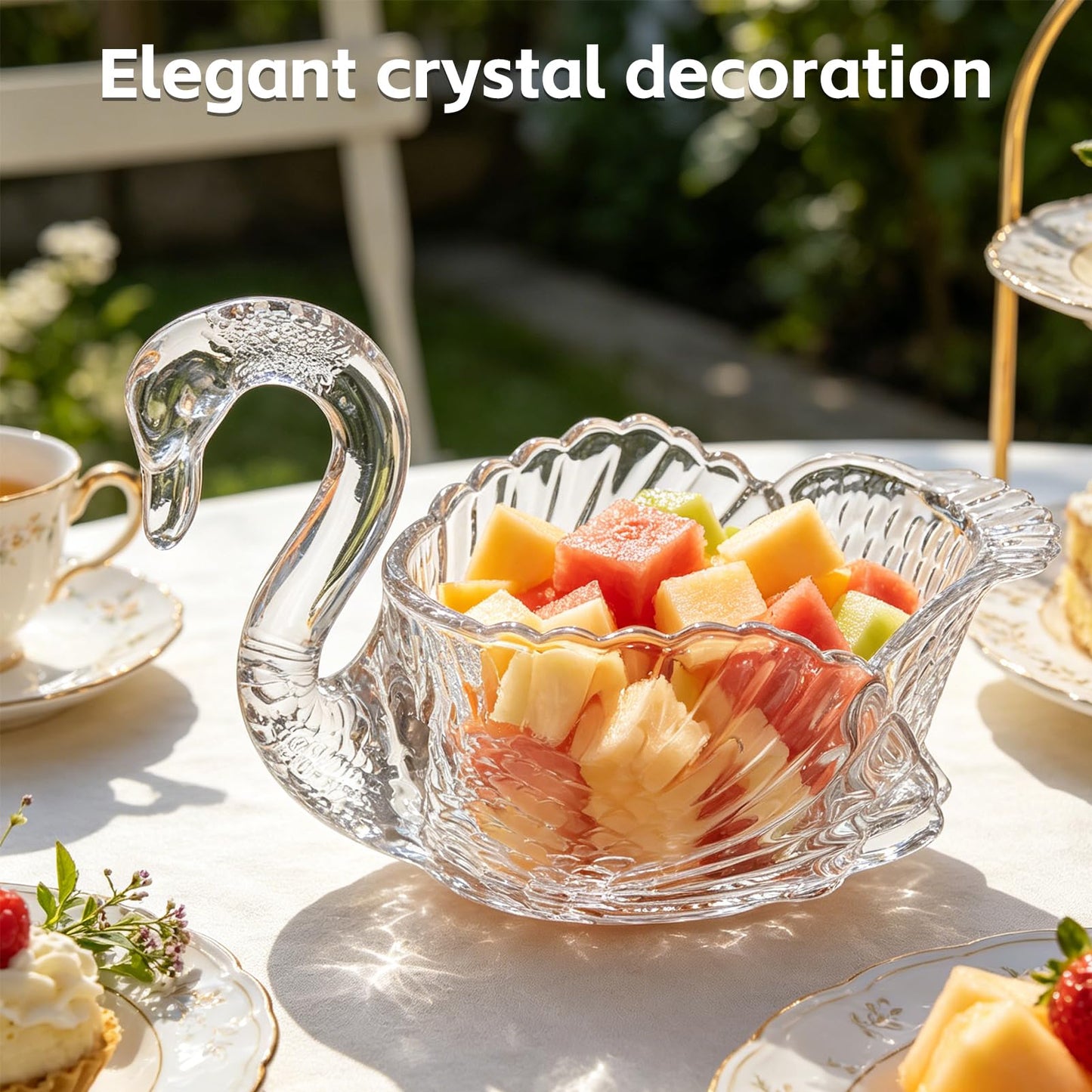 Wenceda Clear Crystal Swan Decorative Bowl,11.6"x6.9" Glass Bowl for Fruits Candy Tabletop Swan Design Centerpiece Bowl Snack Plate