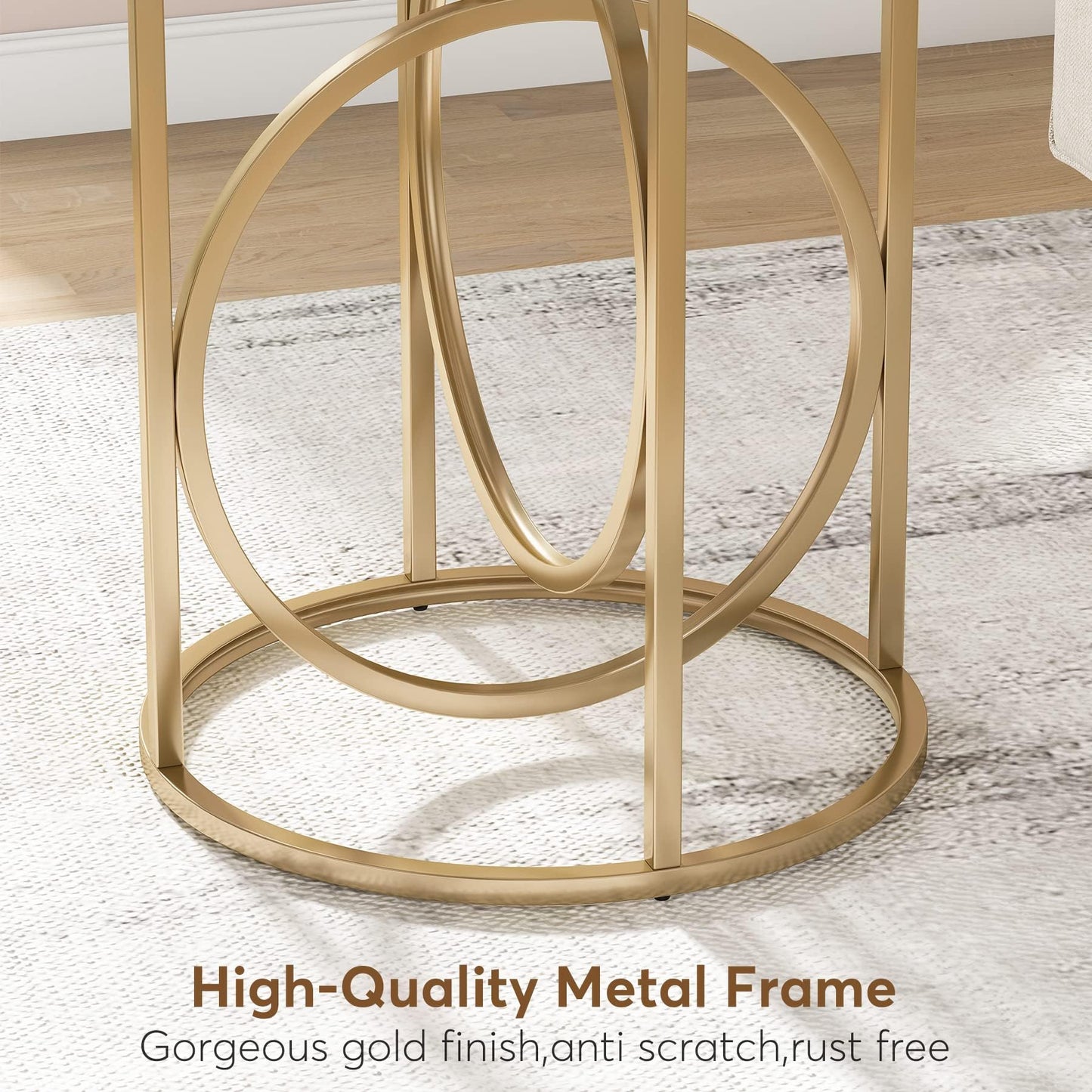LITTLE TREE 20” Round End Table，Modern Sofa Side Table with Gold O-Shaped Base, Faux Marble White Cocktail Table Accent Table Nightstand for Living Room Bedroom, 2PCS