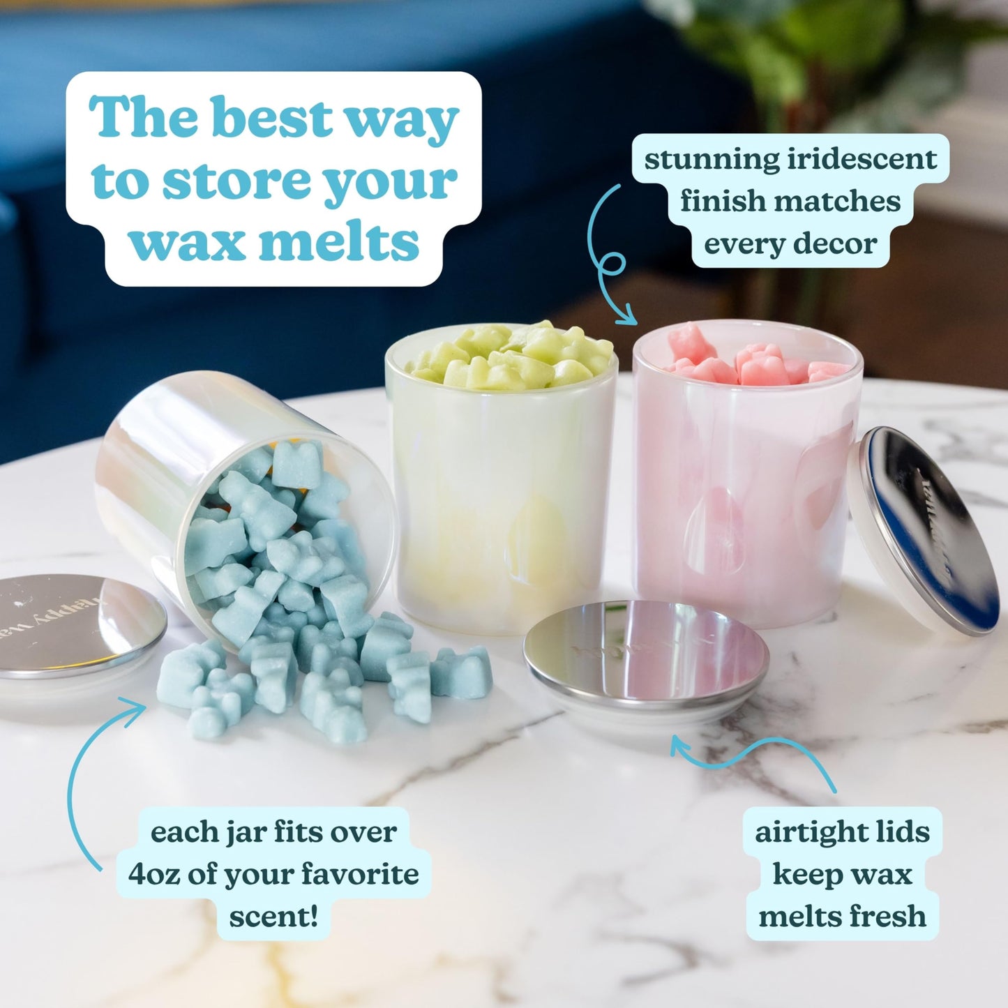 Happy Wax Opalescent Glass Storage Container Wax Jars for Scented Soy Wax Melts - 3 Pack