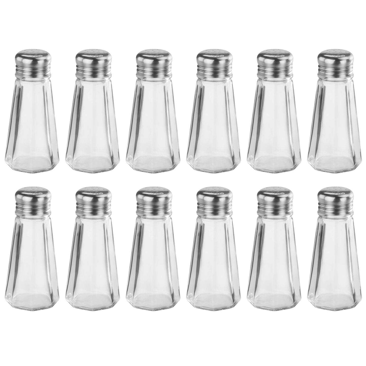 New Star Foodservice Glass Salt and Pepper Shaker with Stainless Steel Mushroom Top, 3-Ounce, Set of 12
