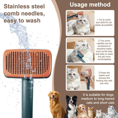 Self Cleaning Deshedding Cat Brush for Dogs & Cats,Adjustable Cat Brushes for Indoor Cats, Easy to Clean Grooming Tool for Long & Short Haired Pets