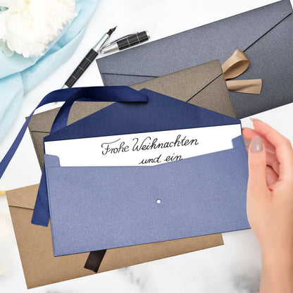 20 PCS Business Gift Card Envelopes, 8 x 4 inch Beautiful Pearlescent Envelopes with Bowknot for Greeting Card, Invitations, Letter