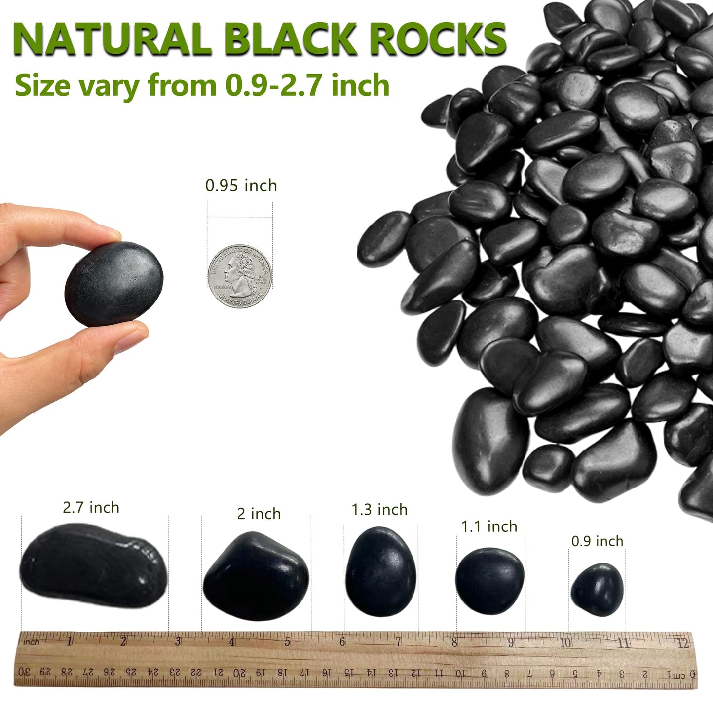 5LB Black Polished River Rocks, 1–2 Inch Landscaping Stones, Large Garden Rocks for Outdoor Landscaping, Plants & Vases Decor