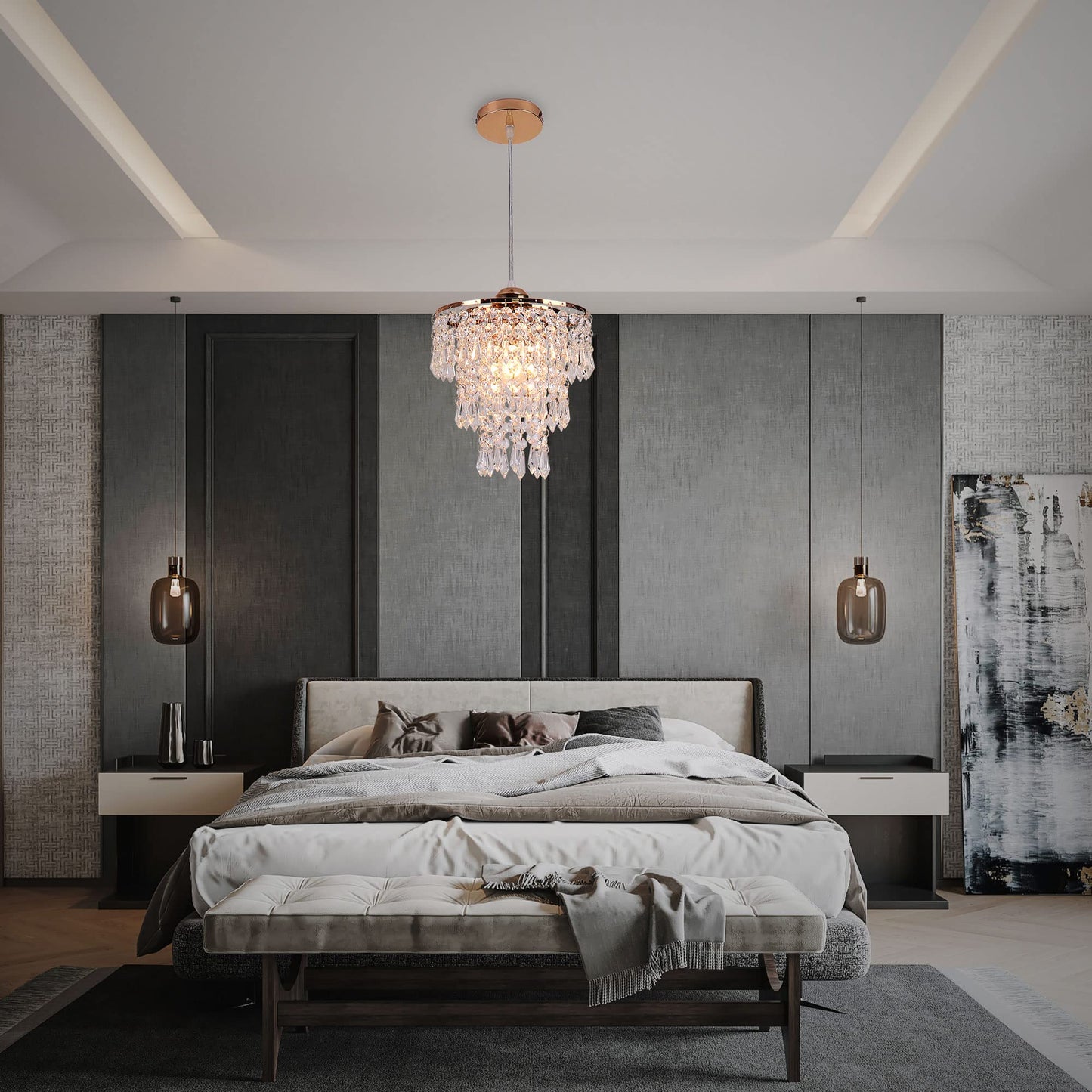 FRIXCHUR Small Gold Chandeliers Flush Mount Chandeliers Ceiling Lights for Girls Bedroom Modern Raindrop Crystal Hanging Light Fixture for Hallway Dining Room Kids Room E26
