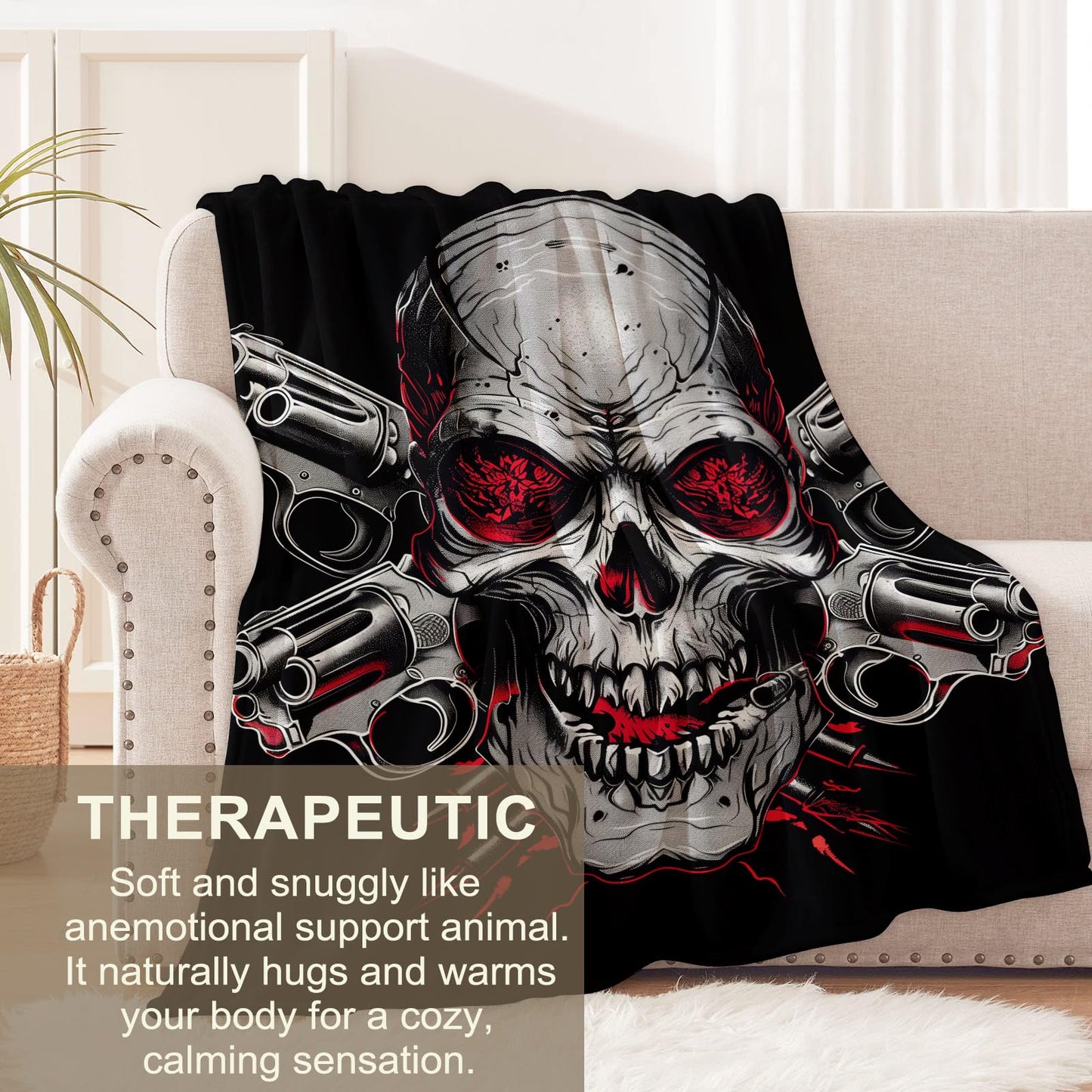 cromcu Skull Blanket for Kids and Adults, Flannel Skeleton Throw Blankets with Black Background for Sofa Couch Bed Living Room Halloween Decor Gifts, Single-Sided Printing, 50x60 Inches