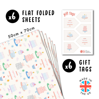 CENTRAL 23 Birthday Wrapping Paper For Women - 6 Sheets Of Girly Gift Wrap For Her - Birthday Cakes Confetti - For Mom Wife Sister Niece Cousin - Recyclable