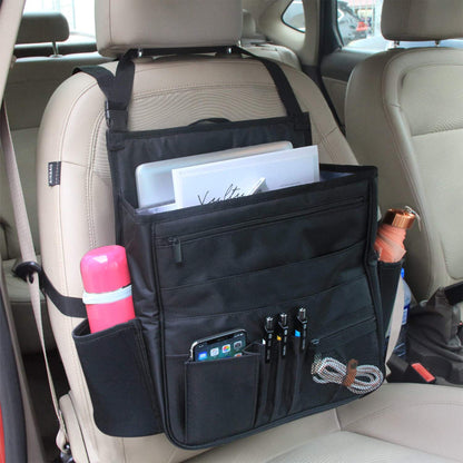 Luxja Car Seat Storage Organiser, Car Seat Organiser Front, Car Seat Back Storage Bag with Laptop & Tablet Storage, Black