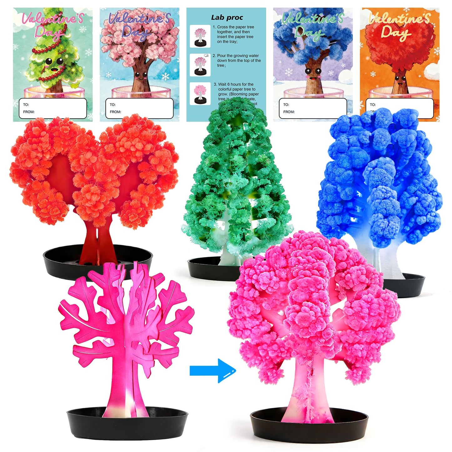 Ppotyo 24 Pack Growing Crystal Trees Kit With Greeting Cards for Kids STEM Science Experiment Craft Party Favors School Classroom Gifts Exchange Goodie bags for Boys and Girls
