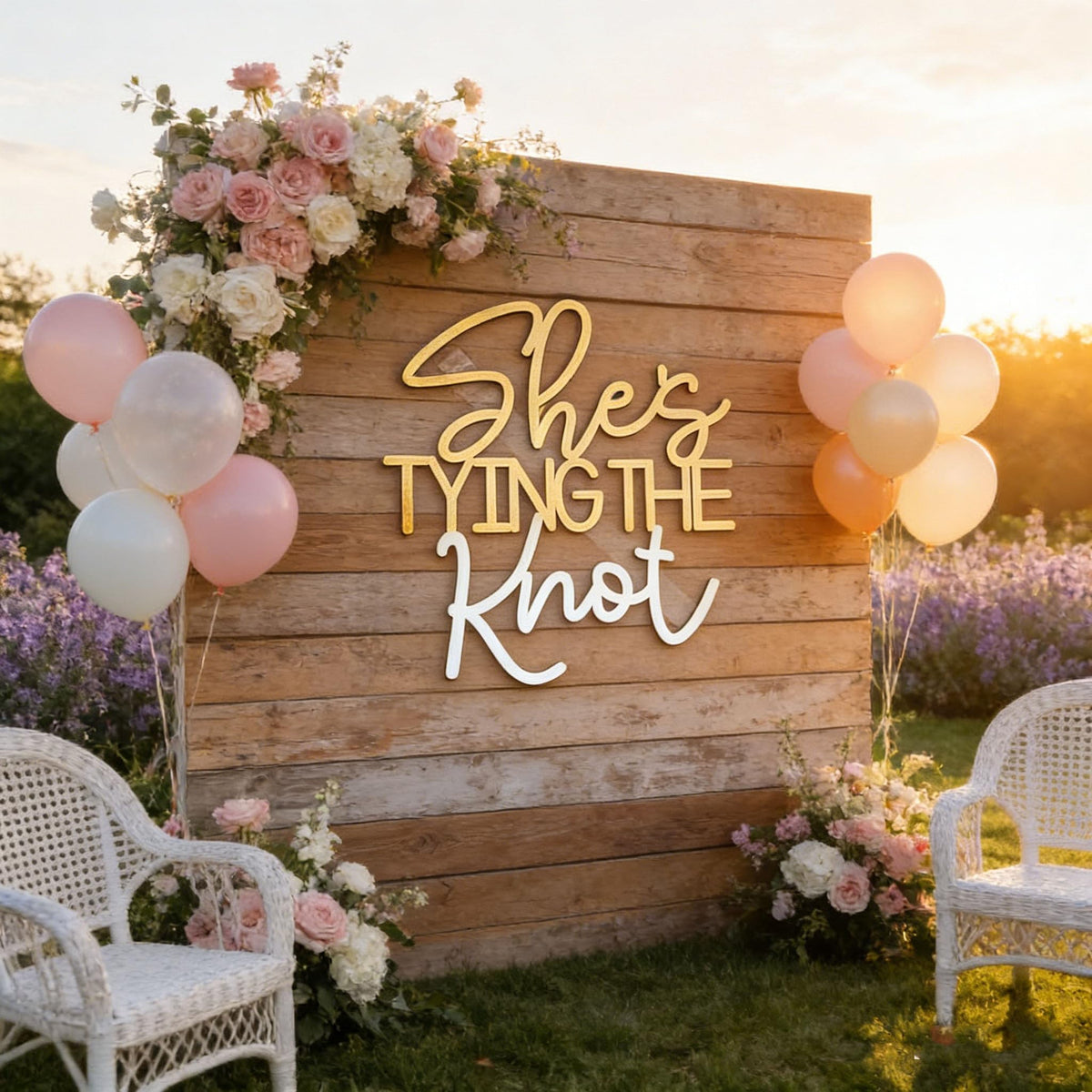 She's Tying The Knot Wedding Shower Wooden Sign,Bridal Shower Welcome Sign,for Wedding Reception,Bridal Shower/Anniversary/Bachelorette/Engagement Party Decoration photo backdrop