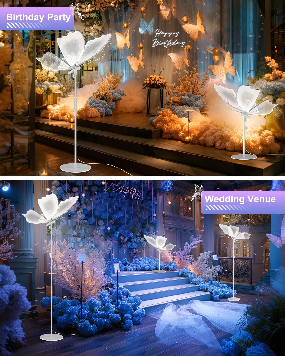 DENGALA Butterfly Floor Lamp - 6000K LED Butterfly Light - Creative Wedding Decorations - Hanging Ceiling Light - White