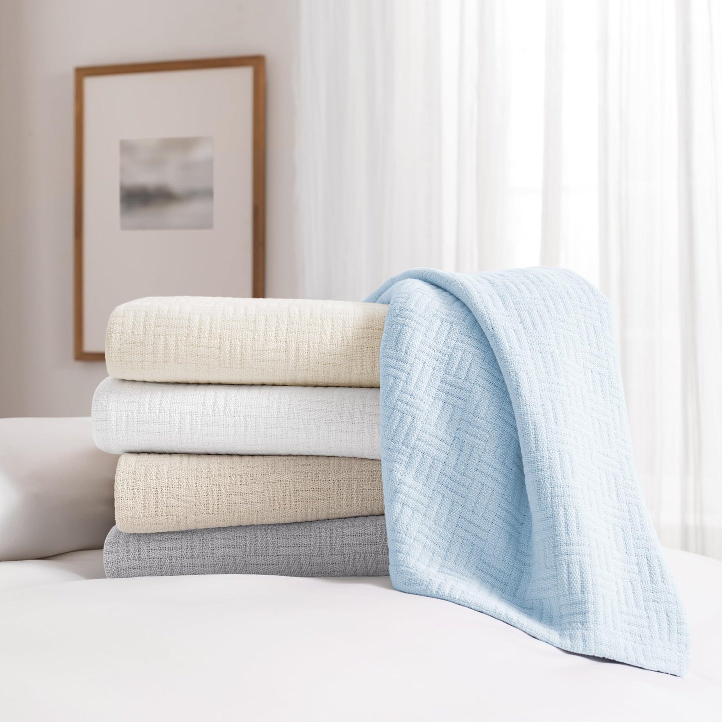 Arkwright Basket Weave Throw Blanket - 100% Ringspun Cotton All Season Throws, Luxury Hotel Quality, Soft on Skin, Breathable, 300 GSM for Bed, Sofa, and Chair, 50 X 70 in, Ivory