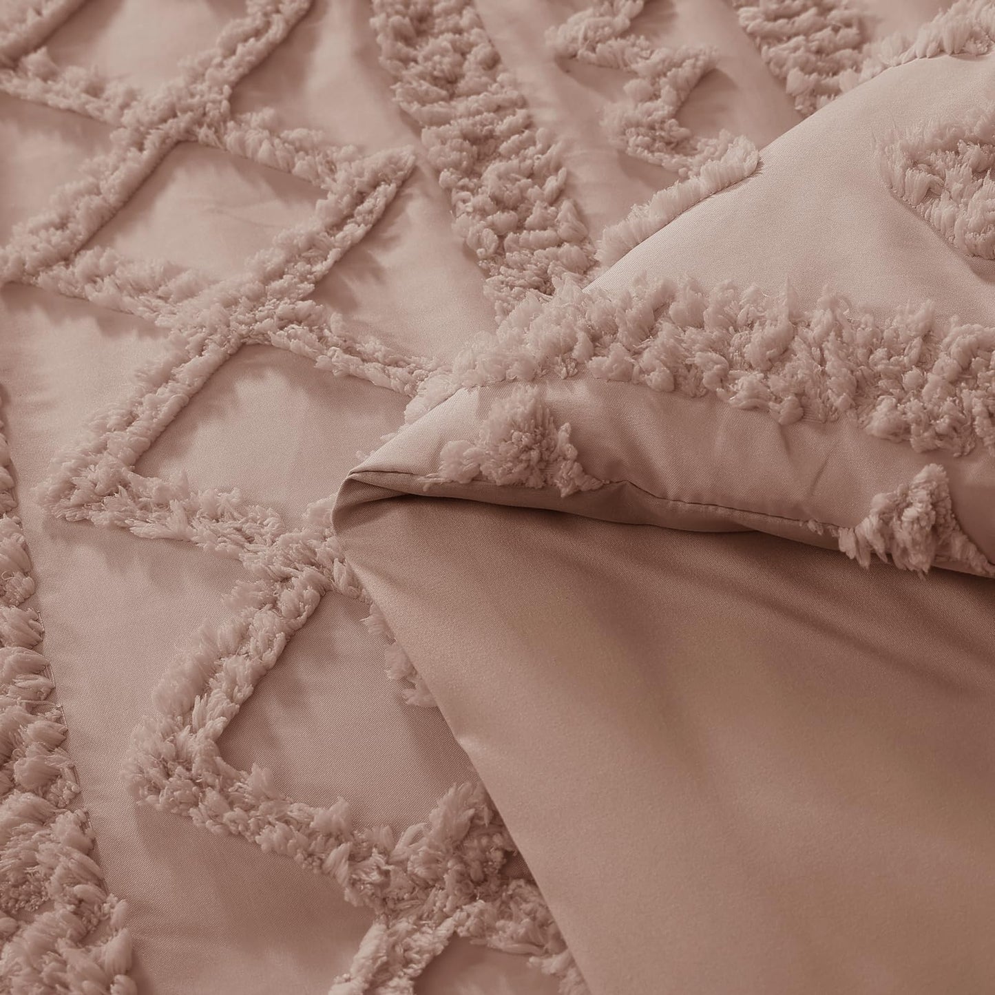 WRENSONGE Queen Comforter Set with Sheets - 7 Pieces Rusty Pink Tufted Bed in a Bag Queen Shabby Chic Bedding Sets with 1 Comforter, 2 Sheets, 2 Pillowcases & 2 Shams