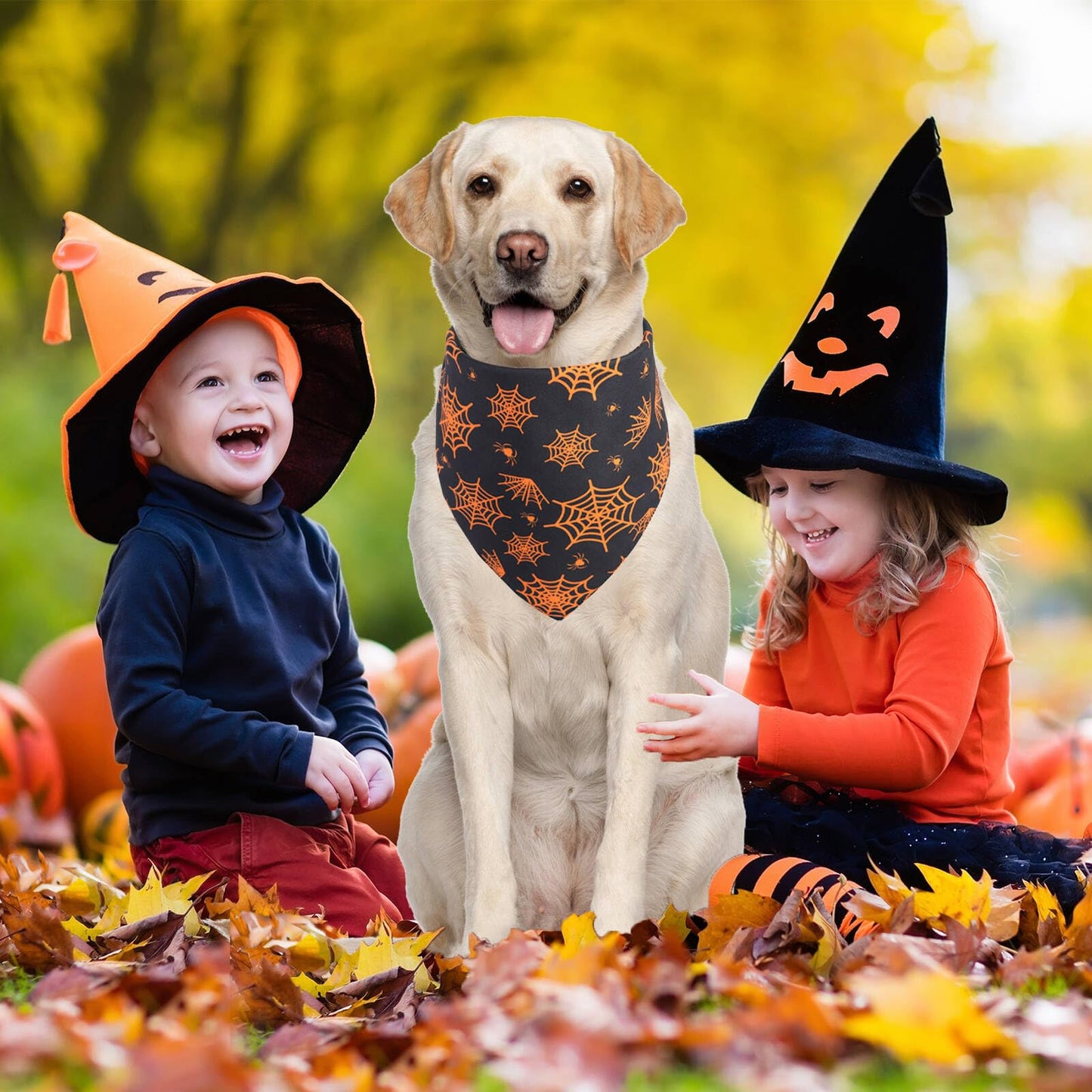 Gofshy Halloween Dog Bandanas Large 2PCS, Reversible Triangle Dog Scarfs with Pumpkin, Spide, Bat, Ghost, Fall Puppy Bandanas Bib Handkerchief for Boy and Girl, Holiday Bandanas