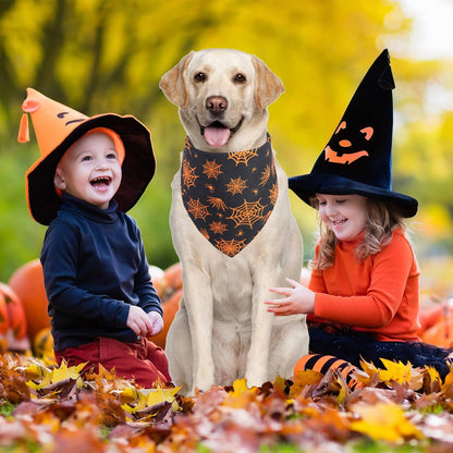 Gofshy Halloween Dog Bandanas Large 2PCS, Reversible Triangle Dog Scarfs with Pumpkin, Spide, Bat, Ghost, Fall Puppy Bandanas Bib Handkerchief for Boy and Girl, Holiday Bandanas