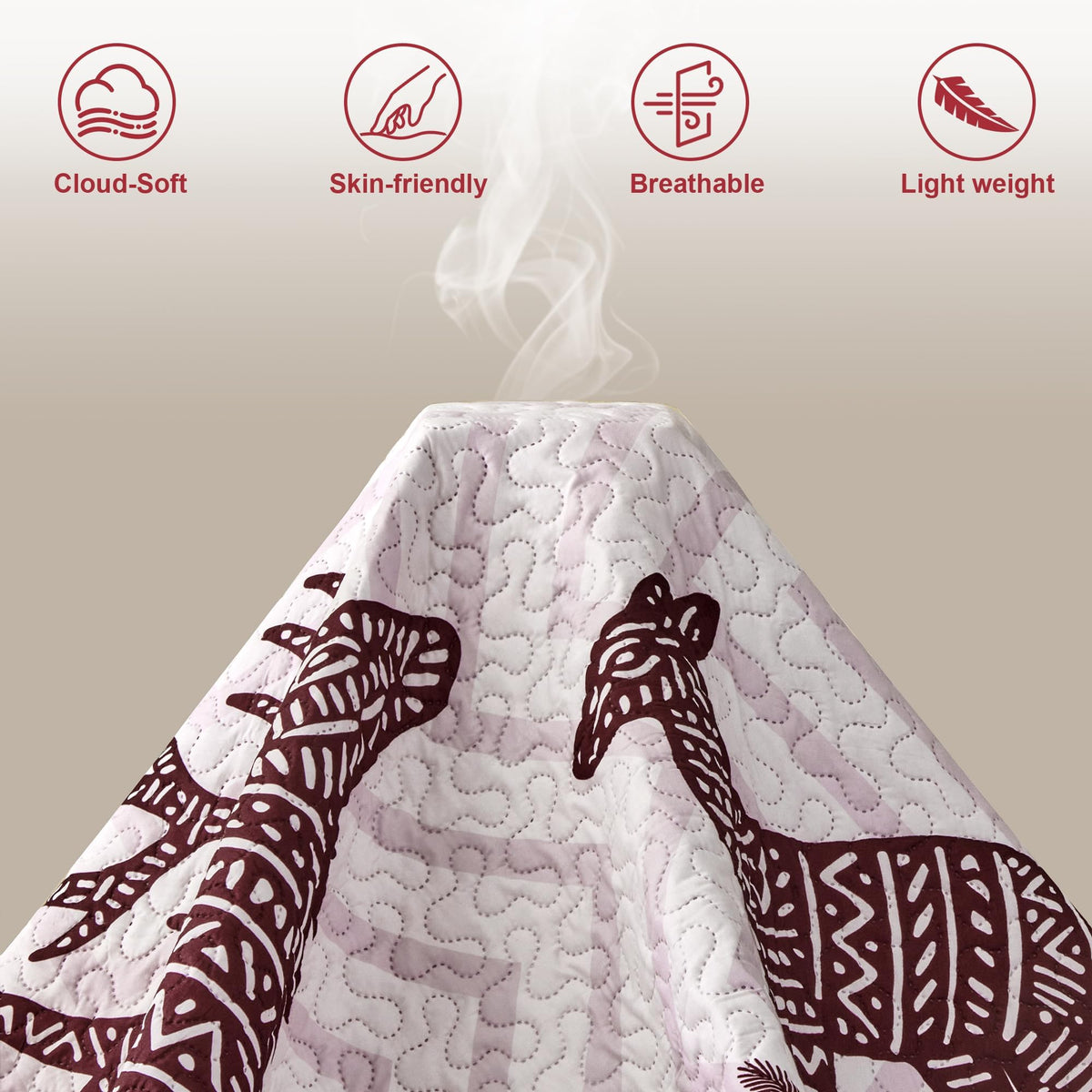 3 Piece Cabin Full/Queen Quilt Sets Christmas Rustic Reversible Microfiber Soft Lightweight Farmhouse Bedspread Comforter with 2 Shams Patchwork Country Lodge Bedding for All Season, 90''x96'', Red