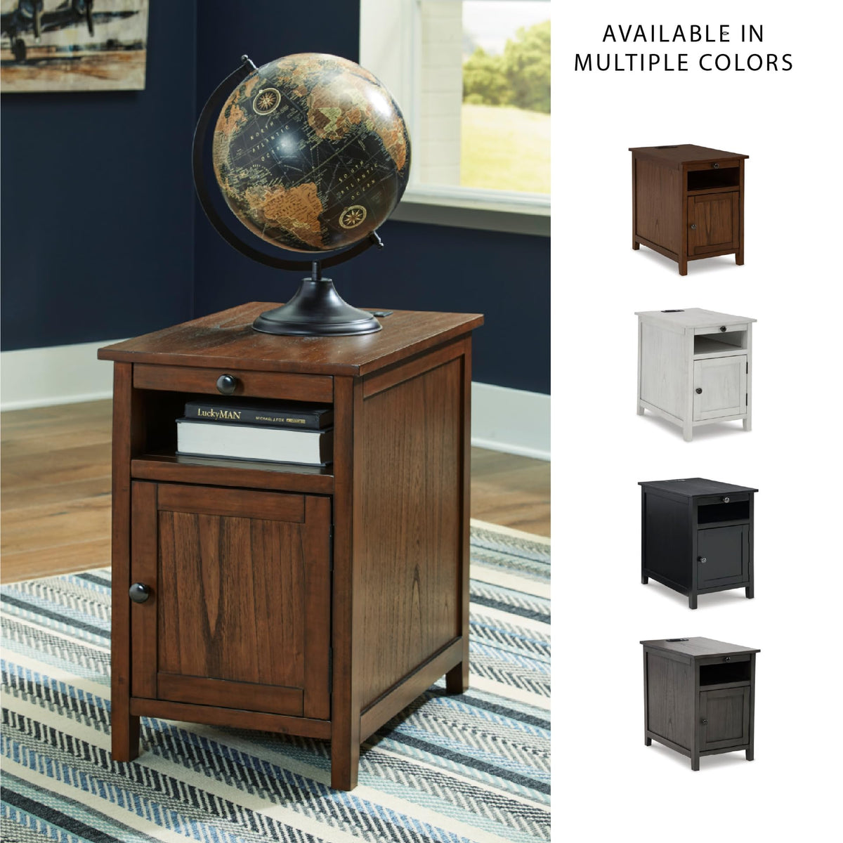 Signature Design by Ashley Treytown Chairside End Table, Built-in Charging Station, Narrow Side Table for Small Spaces, Brown