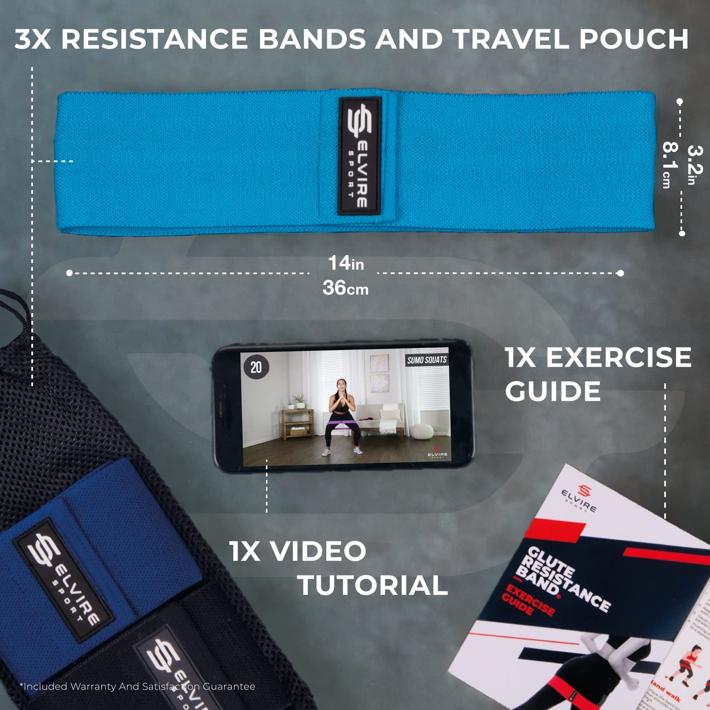 Elvire Fabric Resistance Bands for Working Out, Set of 3, Booty Exercise Band for Women, Workout Loops, Legs, Glutes, Squat