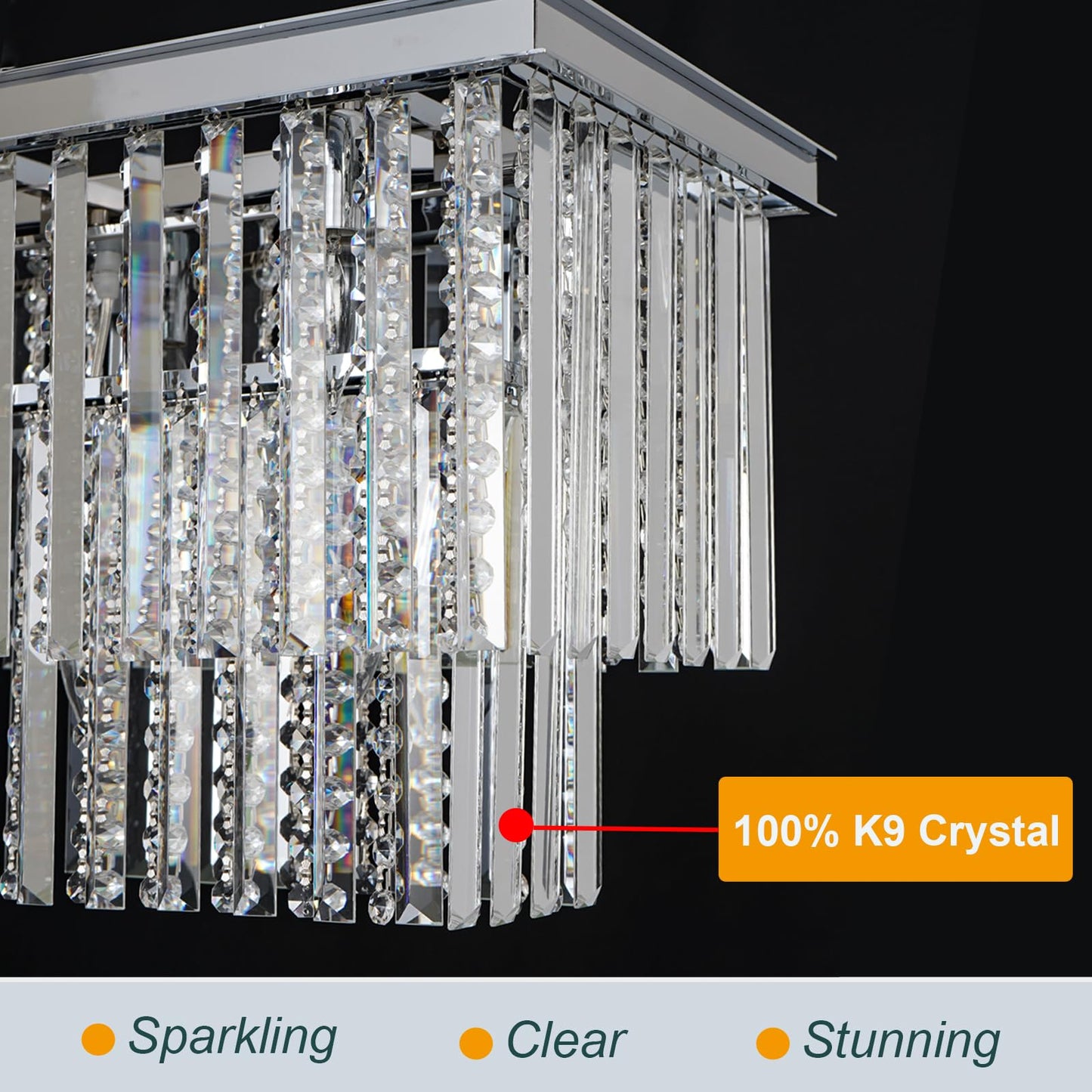 Arotikee Luxury Rectangular Crystal Chandelier for Dining Room, 55" Modern Chrome Linear Chandelier Over Table, Statement Lighting for Kitchen Island & Living Room