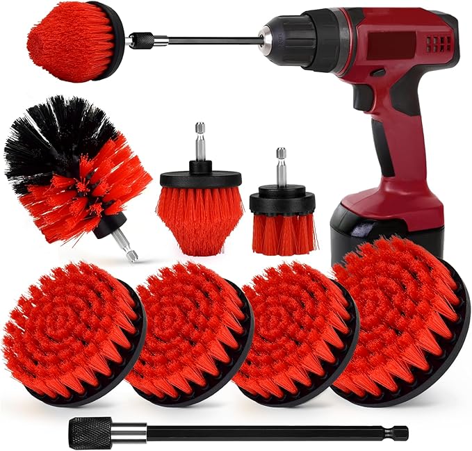 Drill Brush Attachment Set, 7 Pack 1/4in Power Scrubber Brush + Extend Long Rod