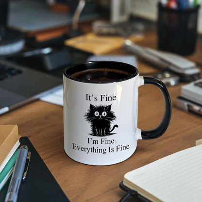 Foyoulame Black Cat Gifts Funny Coffee Mugs - Black Cat Mug, Funny Sarcastic Cats Coffee Teacup, Cat Lover Gifts for Women, I'm Fine Everything is Fine Ceramic CoffeeMug 11oz
