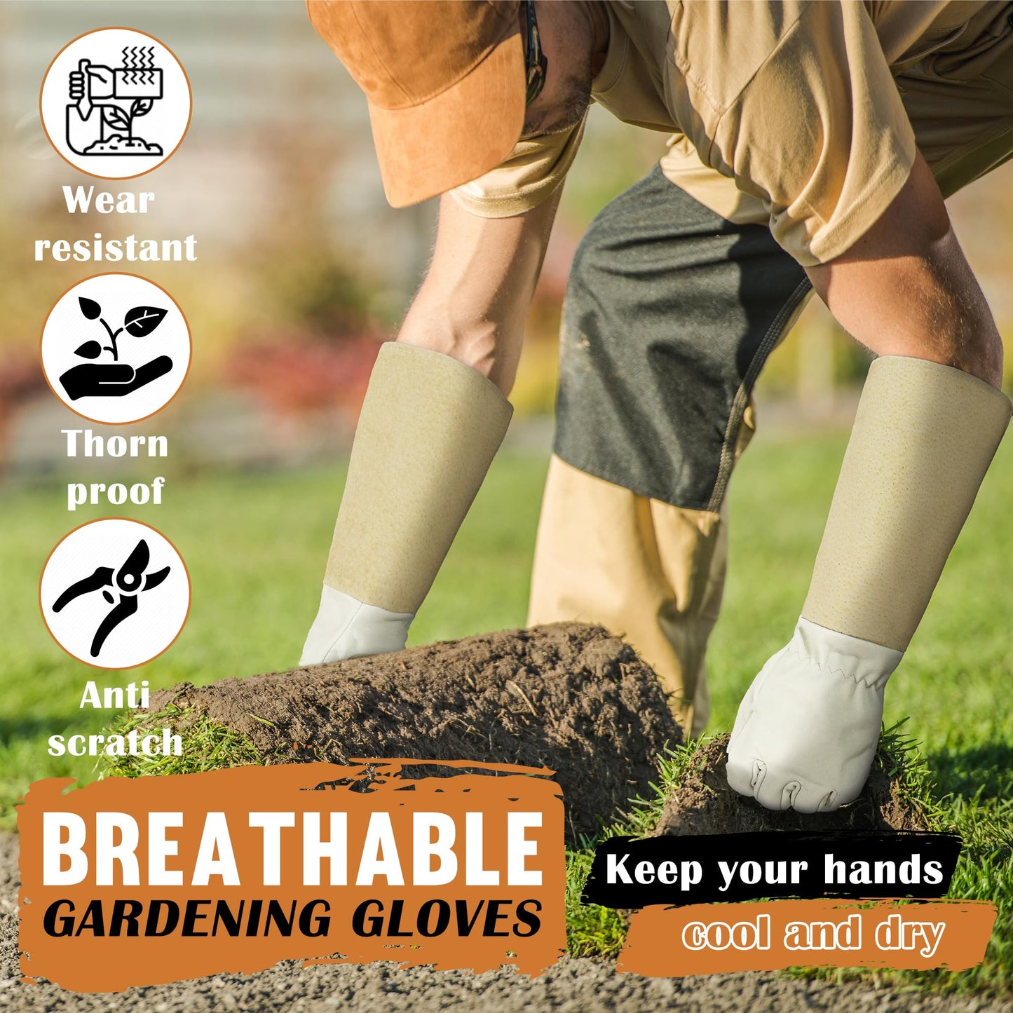 HANDLANDY Long Gardening Gloves for Men and Women, Pigskin Leather Rose Pruning Gloves- Breathable & Durability, with Thorn Proof Gauntlet