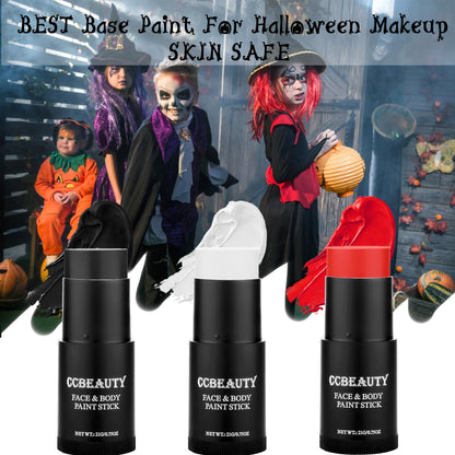 CCBeauty Halloween Clown Makeup Kit, White Black Red Face Body Paint Stick, Cream Skeleton Joker Skull Mime Foundation Makeup, Hypoallergenic Face Painting Set for SFX Cosplay Costume Party