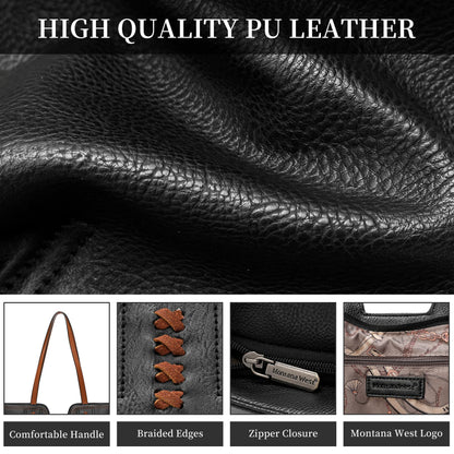 Montana West Black Tote Bag for Women Top Handle Satchel Purse Oversized Shoulder Handbag Hobo Bags Black Gift MWC-118BK