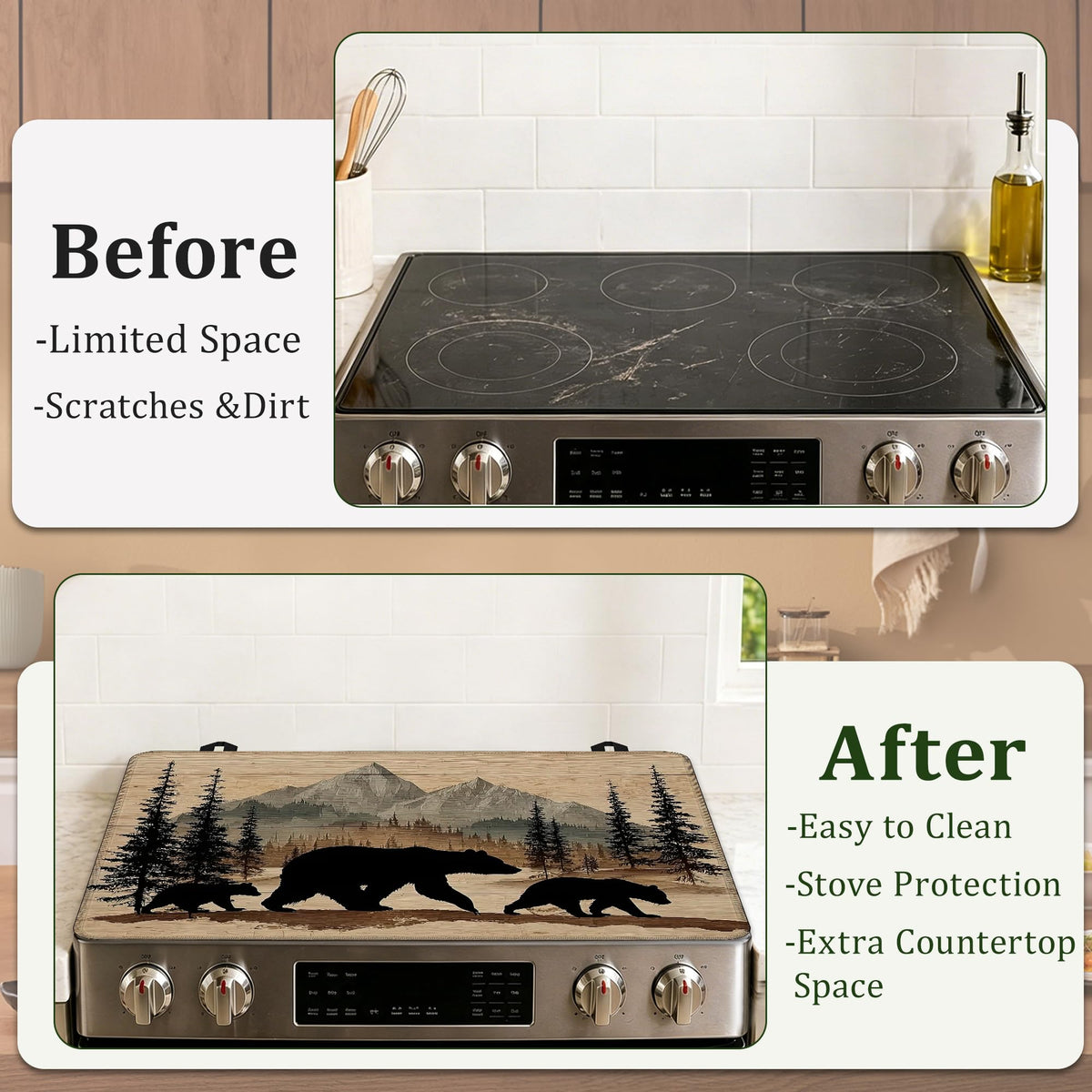 Bear Stove Top Cover Glass Cooktop Heat Resistant Cover,Mountain Forest Ceramic Stove Top Covers Mat Prevents Scratching Stoves/Counter/Washer Protector,28.5x20.5 in