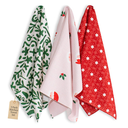 Christmas Kitchen Towels Set of 3 Ho Ho Ho – Microfiber Waffle Weave Dish Towels 16x24, Super Absorbent & Lint-Free Holiday Kitchen Towels for Drying, Cleaning & Christmas Décor