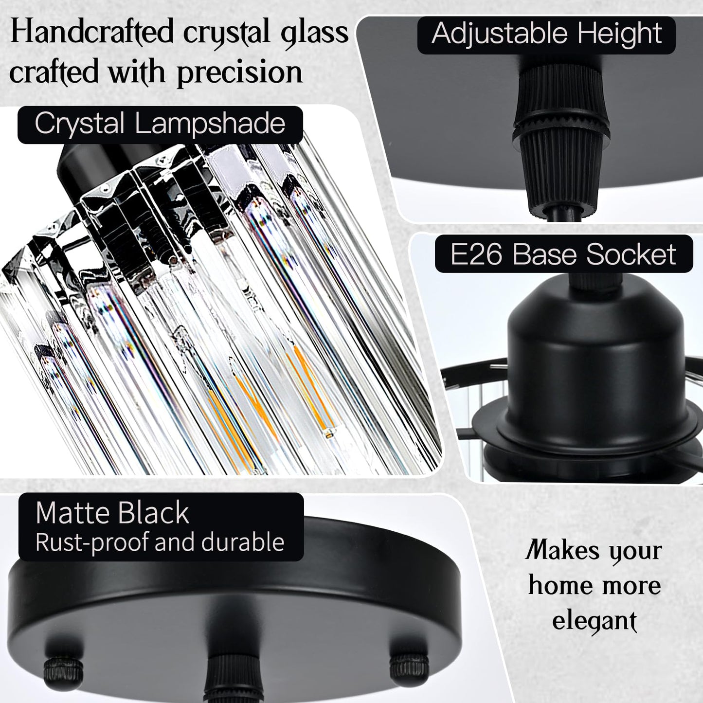 WKWKTOTO 1-Piece Pendant Lights Kitchen Island, Elegant Modern Island Lights for Kitchen with Crystal Glass – Luxury Kitchen Hanging Light for Kitchen Island, Dining Table, Entryway, Restaurant