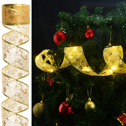Vimorg Christmas Decorations - 2.5Inch x 66Ft 200 Led Christmas Tree Ribbon Lights with 8 Lighting Modes, Battery Operated & USB Powered Fairy String Lights with Timer for Xmas Tree Decor