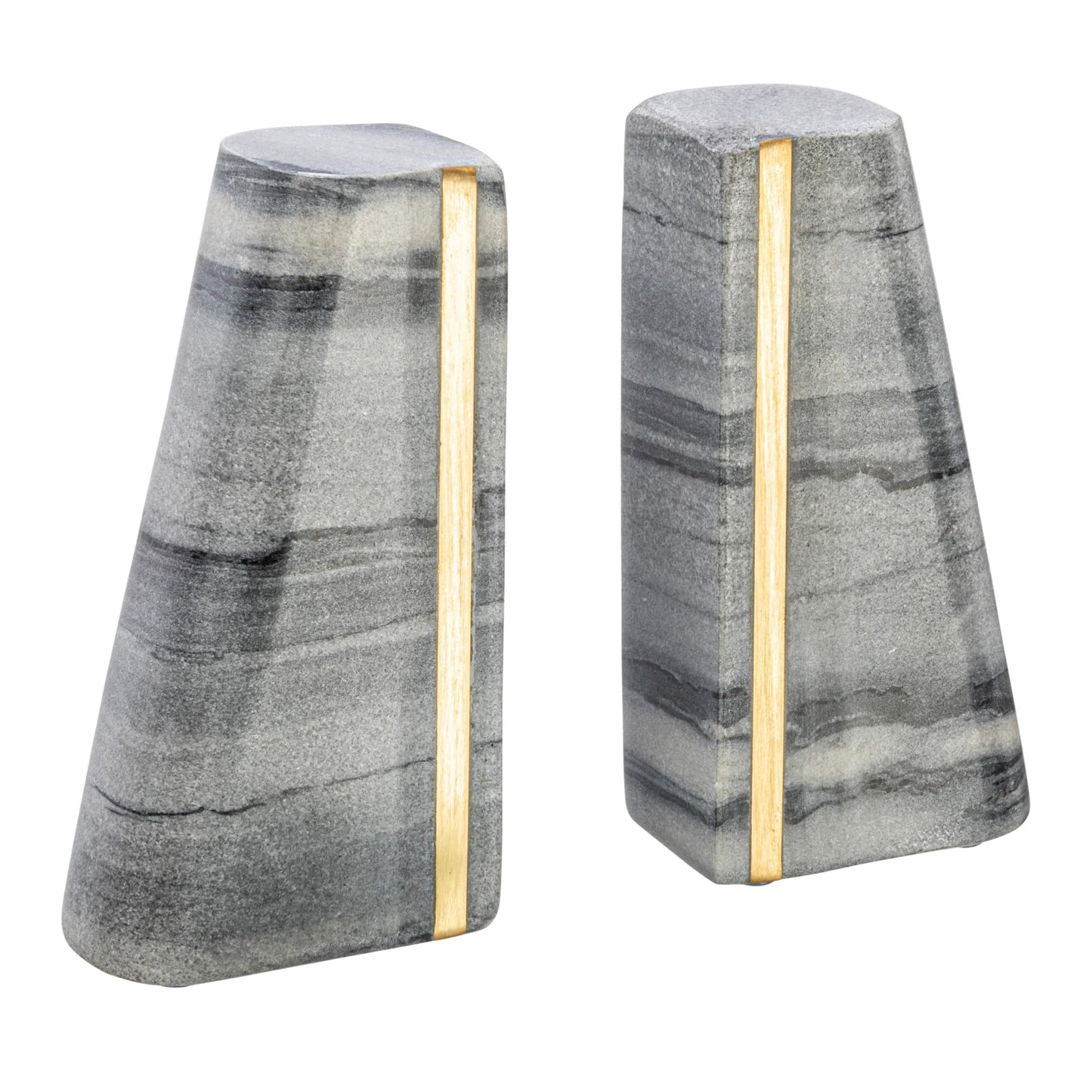 Main + Mesa Modern Marble Bookends with Brass Detail, Set of 2, Grey