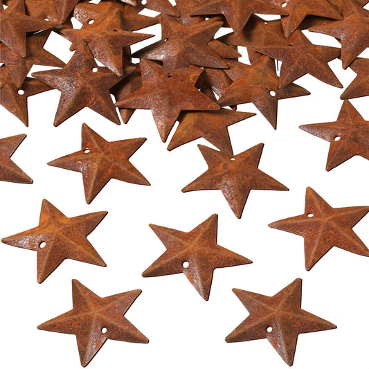 Hotop 24 Pieces Metal Rusty Barn Star for Crafts with Holes 1.18 Inch Antique Primitives Rustic Country Star Craft Ornaments 3D for Christmas Tree Fall Party Vintage Farmhouse Home Wall Decor (Rust)