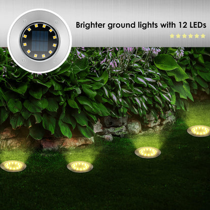 Solpex Solar Lights Outdoor Garden, 12LED Solar Ground Lights, IP65 Waterproof Outdoor Light Powered, Warm White Garden Light for Yard Lawn Patio Pathway (8 Pack)
