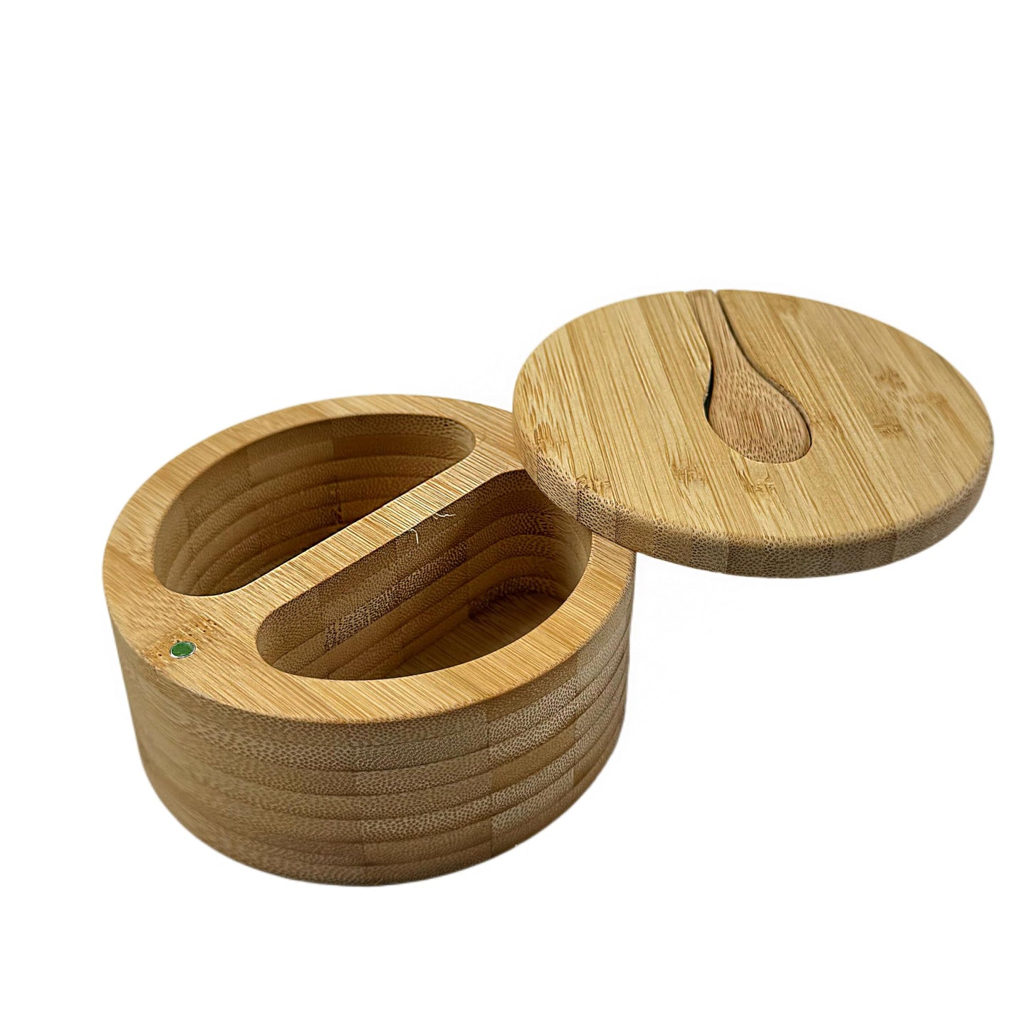 satoaols 2 Compartment Bamboo Salt Cellar with Lid and Spoon Dual Slot Kitchen Salt Holder, Ideal Multi-Purpose Salt Container for Salt and Pepper Storage & Daily Countertop Use