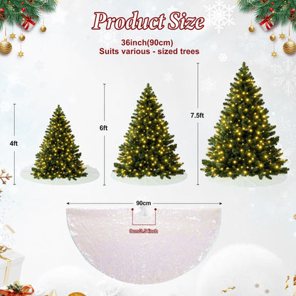 Christmas Tree Skirt 36" Round Sparkly Iridescent Sequin White Ornaments Xmas New Years Party Decorations