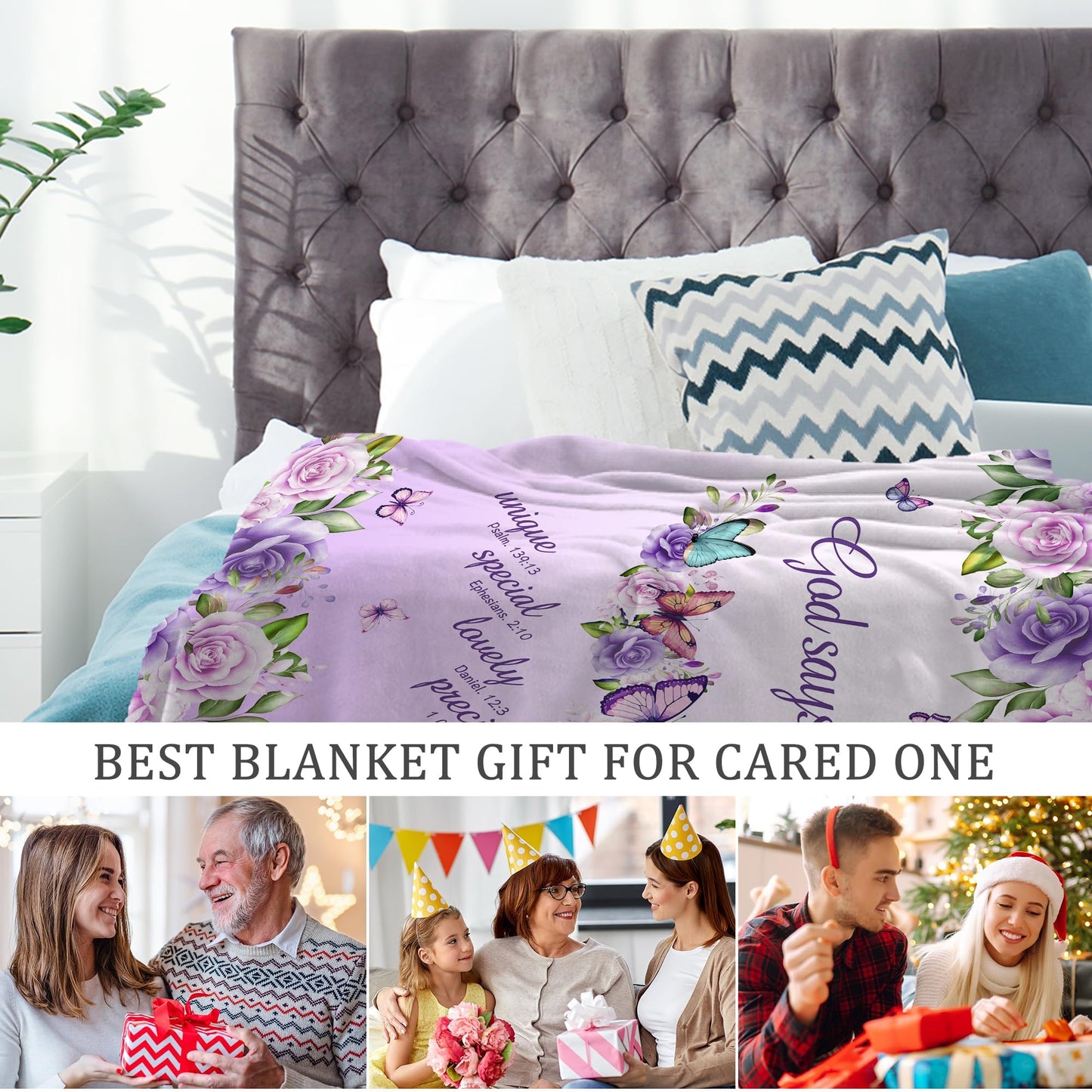 AICLIV Christian Butterfly Blanket Gifts for Women 60"X 50", Christian Gifts for Women Faith, Inspirational Bible Religious Gifts for Women Female, Warm Cozy Fleece Butterfly Throw Blankets