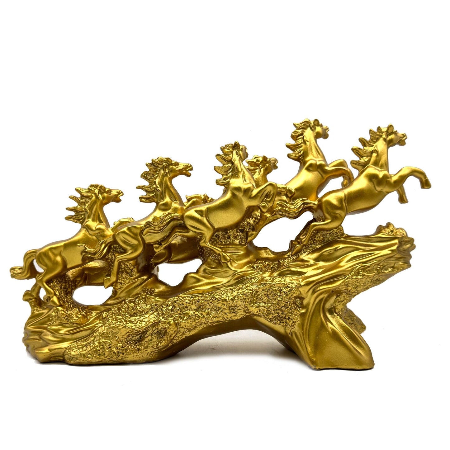 FUNSXBUG Chinese Feng Shui Horses Statue Sculpture - Resin Running Horse Figurines Home Office Decoration Tabletop Decor Ornaments for Wealth and Success Good Lucky Gifts Gold