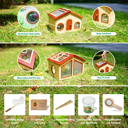 SimpliPlay Kids Explorer Kit & Bug Catcher for Kids, Outdoor Toys with Large Portable Wooden Bug Habitat, Butterfly Net, Magnifier, Observation Cup, 15 Insect Cards for Toddler 3-8 Year Old Boy Gift