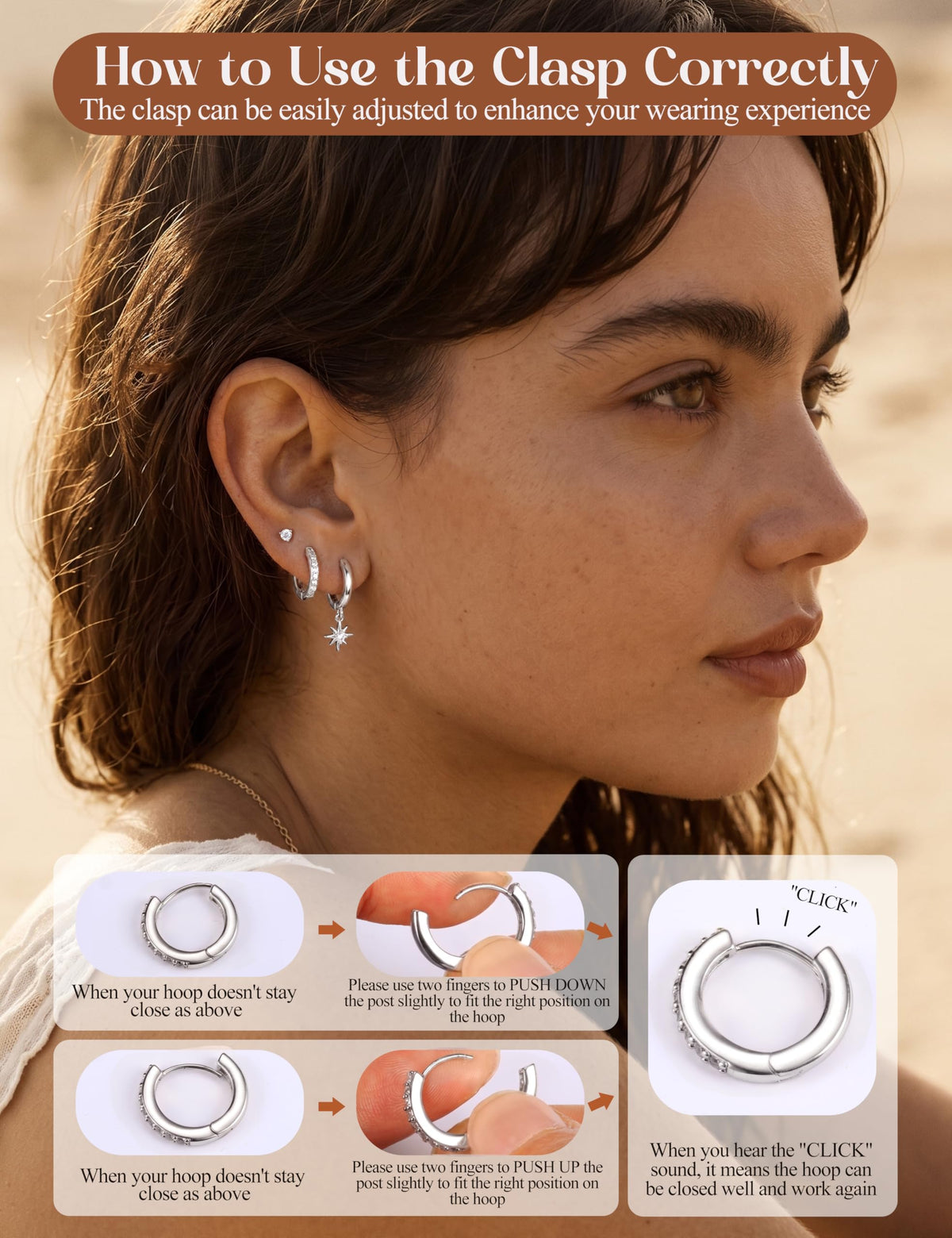 MILACOLATO 925 Sterling Silver Earrings for Women, Sterling Silver Filled Small Stud Huggie Hoop Earrings Sets for Multiple Piercing Hypoallergenic Jewelry, CZ Cartilage Earrings Stacks Trendy Jewelry Gifts, 3 Pairs-Star