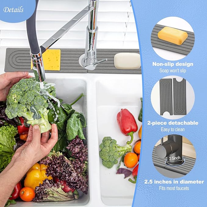 Stone Faucet Mat for Kitchen Sink- 23.6''x 3.9''Diatomite Fast-Drying Faucet Mat